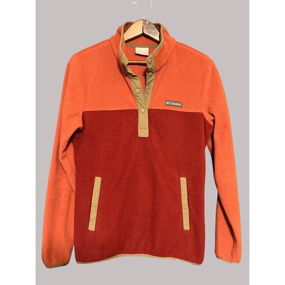 Columbia Colorblock Two-Tone Red & Orange Front Fleece Pullover S - Picture 1 of 10